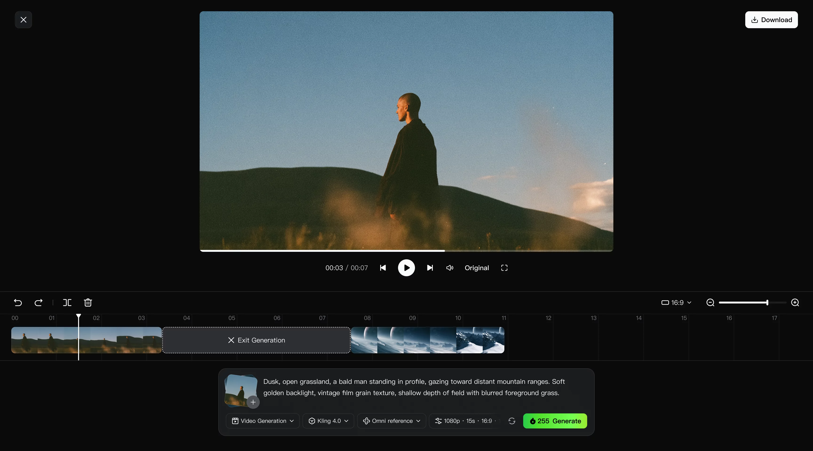Edit a previously generated video using the timeline